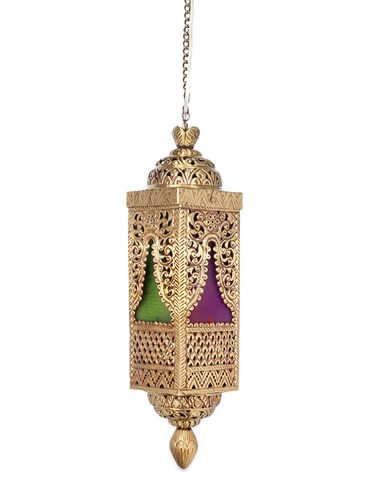 Handcrafted Brass And Colored Glass Pendant Light