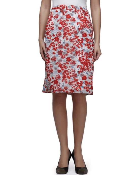 Red Floral Pencil Skirt
