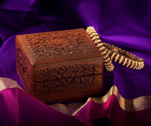 Craftgasmic Handmade Wooden Jewellery Box for Women Jewel Organizer Square Elephant Décor