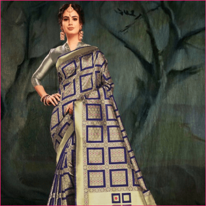Blue Banarasi Silk Designer Saree