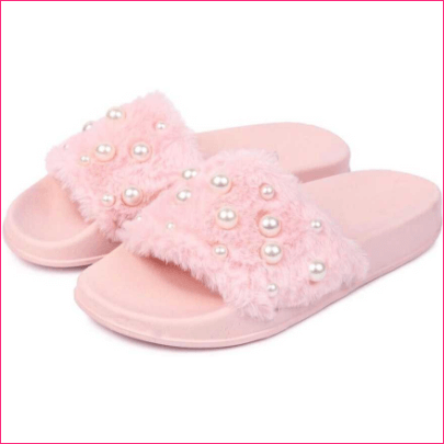 Buy Brauch Pink Fur Pearl Sliders Slides