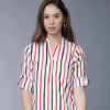 Women White Striped Shirt Style Top